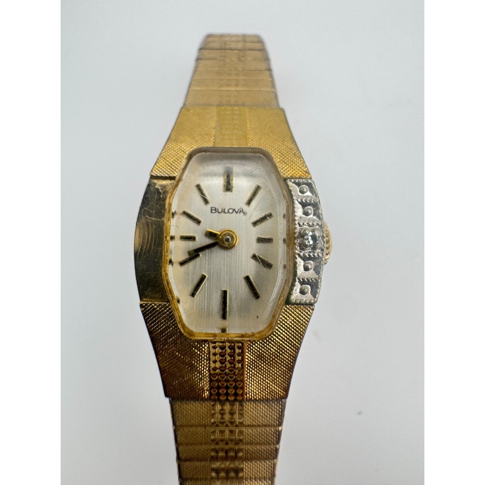 Vintage Bulova Watch Ladies Asymmetric Gold Tone Cocktail Crystal Accent READ